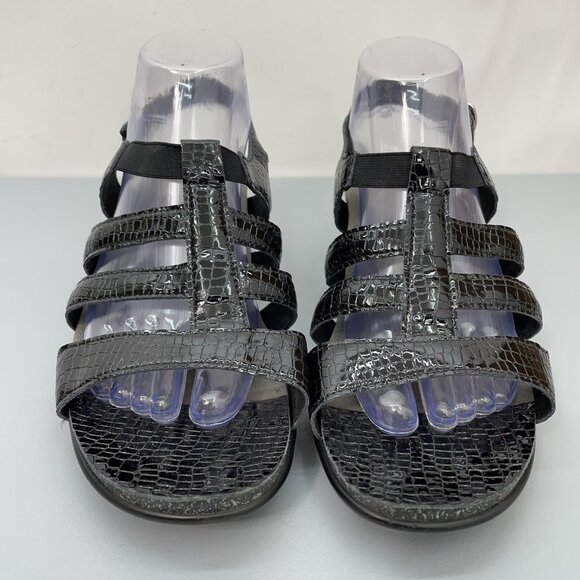 SAS Allegro Sandals Croc Embossed Leather Comfort Strappy Black Womens 10 Wide - Picture 4 of 14